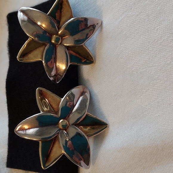 Source Unknown Jewelry - Vtg 925 Silver Clip-on Earrings with light Goldtone Leaf